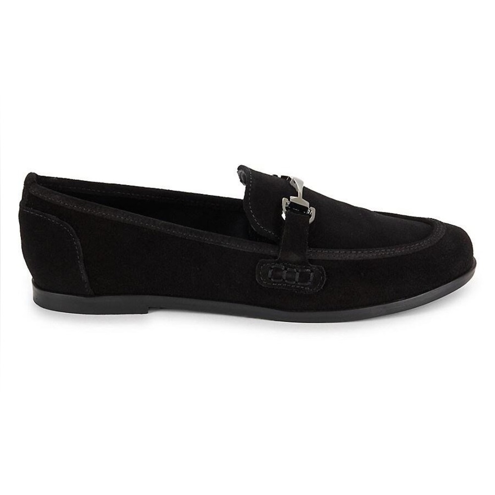 Saks Fifth Avenue Women's Black Morgan Leather Riding Bit Suede Loafers,8 EUC
